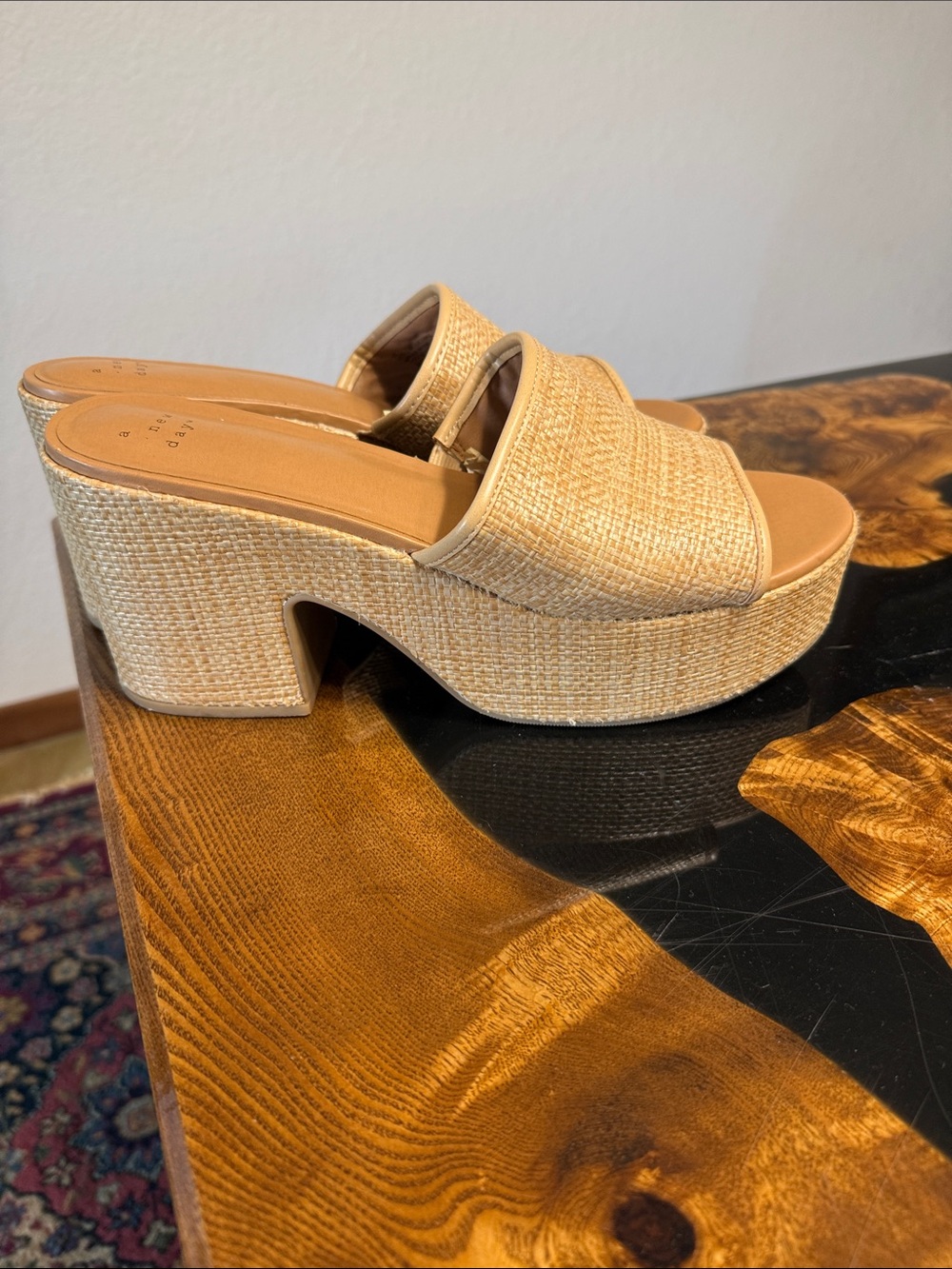 a new day Natural Woven Platform Slide Mules